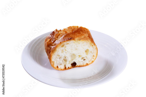 【PNG透過】白い皿に盛られた焼きたてフランスパン