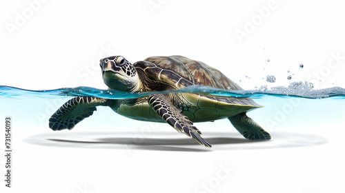 A solitary sea turtle gliding