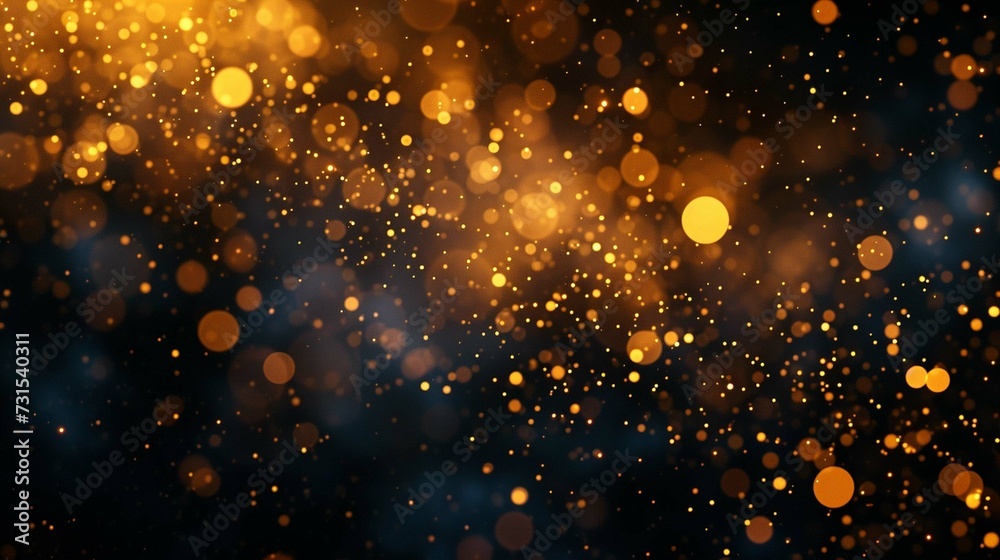 
Festive abstract Christmas texture, golden bokeh particles and highlights on dark background