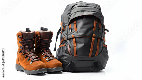 Backpack and hiking boots a clean and organized