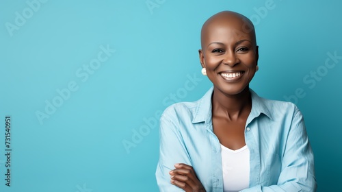 Bold woman cancer patient, recovery concept. AI generated image. photo