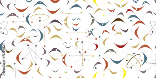 Vintage seamless pattern with mid century modern design elements .  Endless pattern with vector abstract shapes.