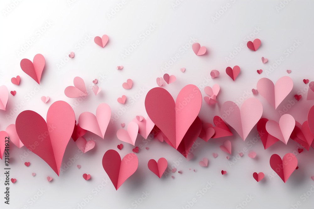 Red and white background with ribbon, adorned with symbols of love such as hearts, perfect for Valentine's Day celebration, Generative Ai Illustration.