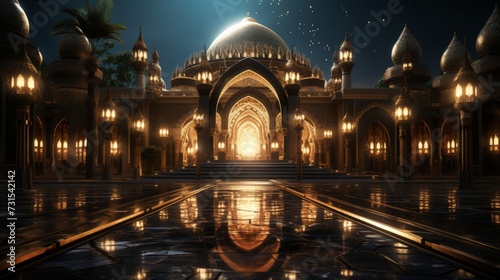the bright light of the magnificent mosque at night