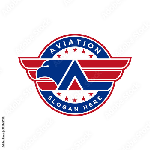 emblem aviation with eagle logo concept design vector illustration