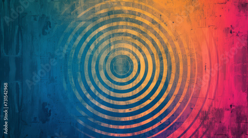 Multicoloured concentric circles with a grungy, vintage texture. photo
