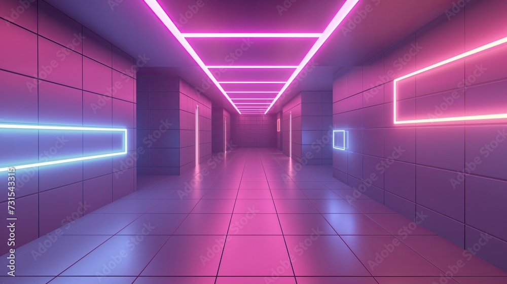 Abstract interior template with neon lighting