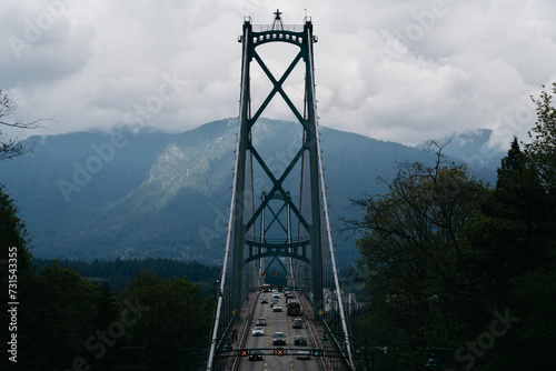 Lions Gate Bridge from Stanley Park in Vancouver in British Columbia, Canada