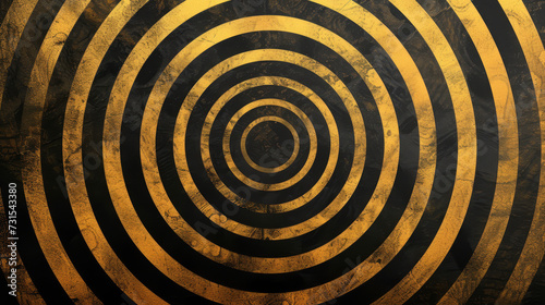 Luxurious gold and black concentric circles with a grunge texture and a hypnotic effect.