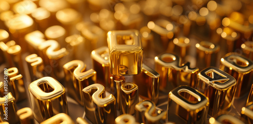 A sea of golden 3D numbers scattered, symbolizing wealth, luxury, and financial concepts.