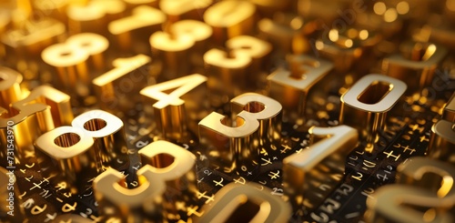 A sea of golden 3D numbers scattered, symbolizing wealth, luxury, and financial concepts.