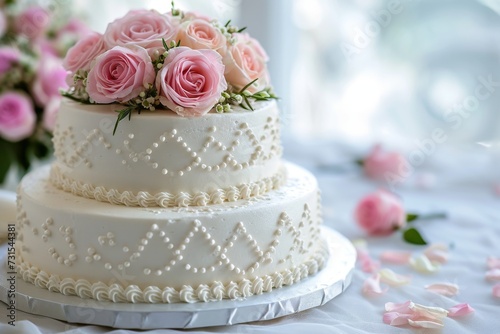 Wedding cake on a bright backdrop