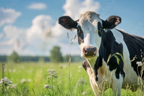 Close up of a field s Holstein cow © LimeSky