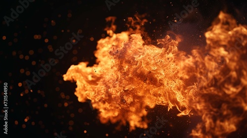  Super slow motion of fire blast isolated on black background. 