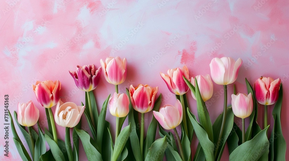 tulips flowers on pastel background.