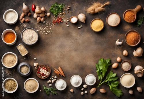 food ingredients on old background, Vegetarian food, health or cooking concept.