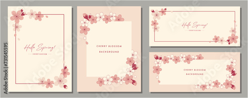 桜　cherry blossom　素材セット　フレーム　背景　ベクターイラスト　シンプル　おしゃれ