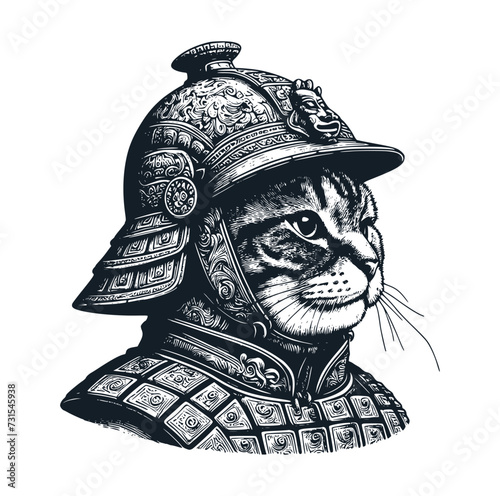 Cat terracotta warrior. Vector illustration.