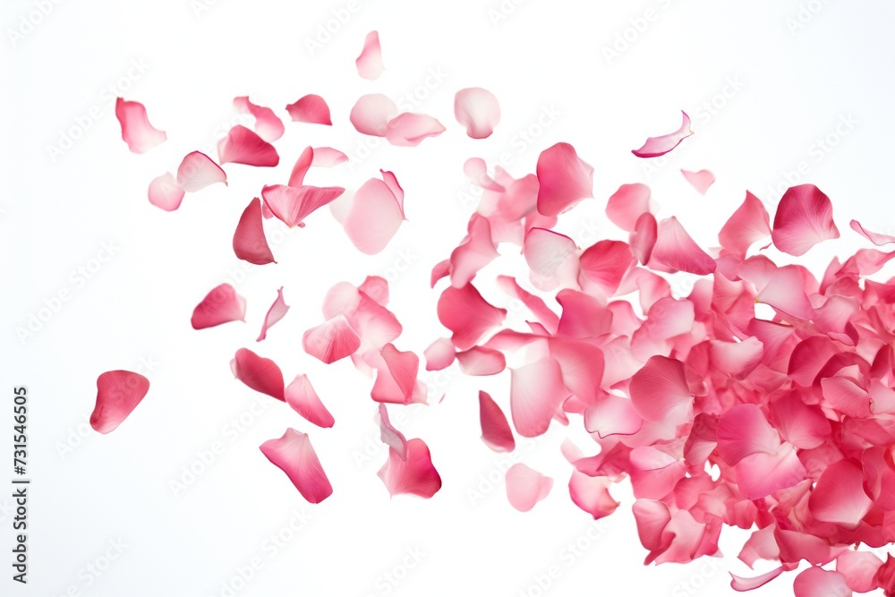 Falling rose petals on white background Generative Ai