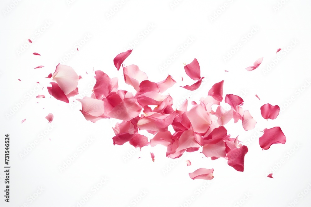 Falling rose petals on white background Generative Ai Falling rose petals on white background Generative Ai