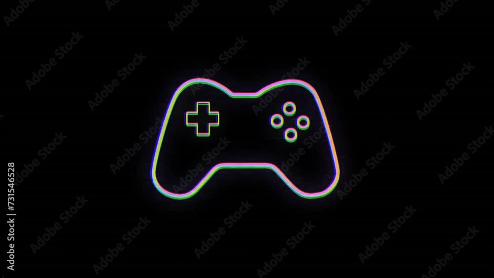 Animation of video game pad with neon light trails on black background Animation of video game pad with neon light trails on black background