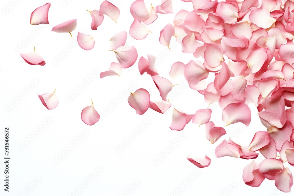 Falling rose petals on white background Generative Ai Falling rose petals on white background Generative Ai