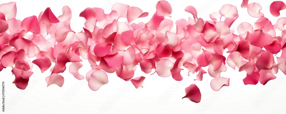 Falling rose petals on white background Generative Ai