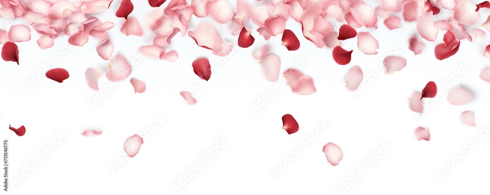 Falling rose petals on white background Generative Ai