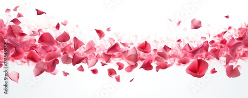 Falling rose petals on white background Generative Ai