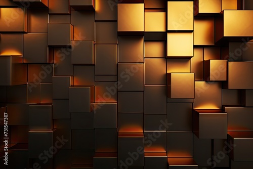 Abstract 3D Cubes Wall with Illuminated Edges Creating a Modern Geometric Pattern