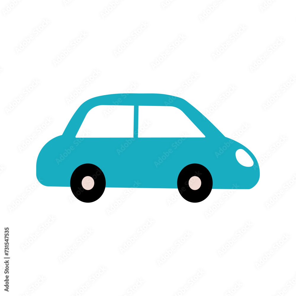 Vector car icon isolated on white background. Flat cartoon hand drawn children illustration. Vector car icon isolated on white background. Flat cartoon hand drawn children illustration.