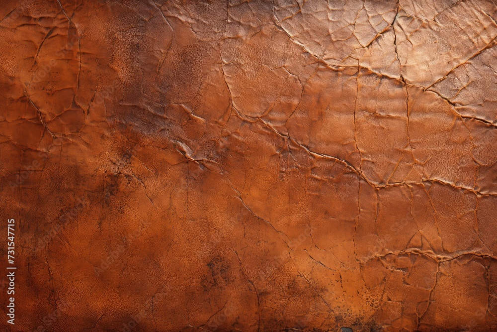 Rich Textured Surface of Aged Brown Leather with Natural Cracks and Creases