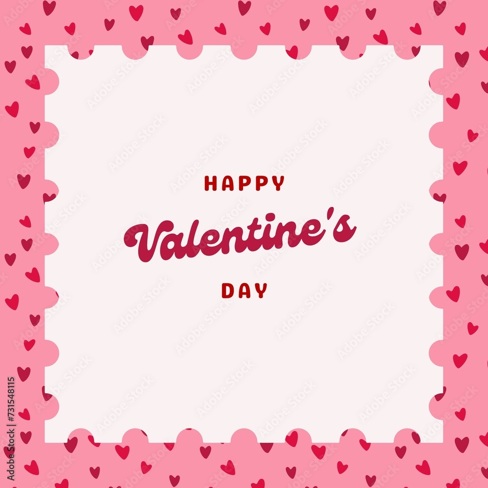 Happy valentine's day concept, pink red tone with seamless heart illustration for social media
