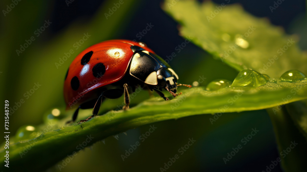 Colorful Spotted Beetle on Leaf in Nature. Generative AI