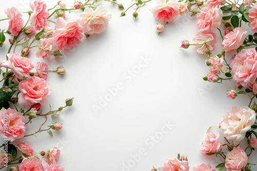 Pink spray roses arch mockup on white background Floral template for cosmetic presentation
