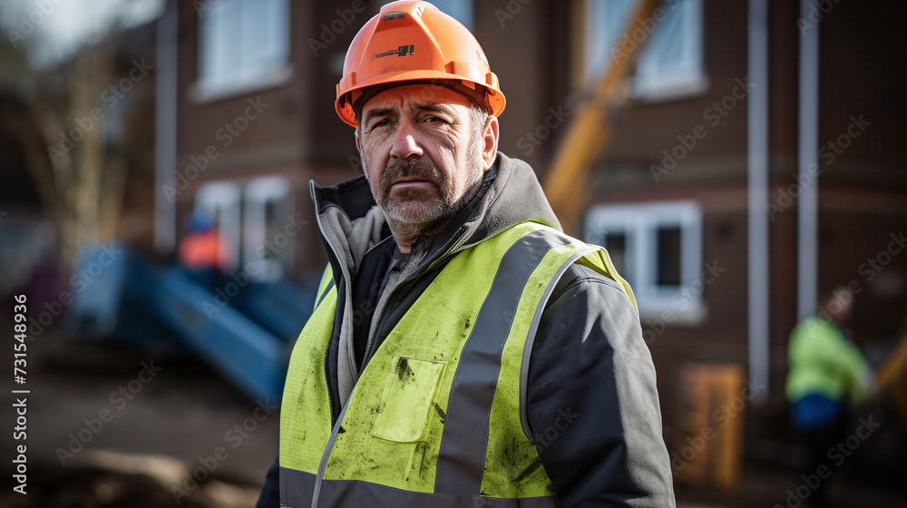  middle aged male construction worker doing a site inspection