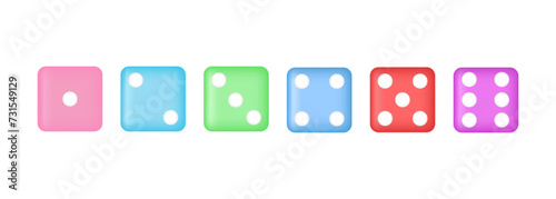 Obraz na płótnie Dice 3d color render. Casino game icon. Poker bet label. Win jackpot design. Cube sign. Competition game banner. Success number. Backgammon gaming 2, 3,5. Entertainment tag. Vector illustration w salonie
