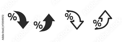 Increase percentage arrow up icon, decrease down price cost percent rate flow vector line outline stroke art simple graphic pictogram element set, growth fall interest invest image clipart