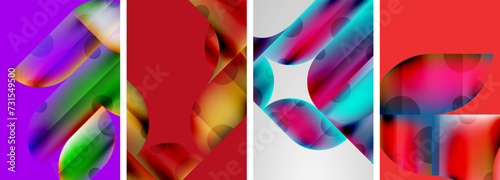 Set of colorful geometric posters - round shapes and circles with fluid color gradients. Abstract backgrounds for wallpaper, business card, cover, poster, banner, brochure, header, website