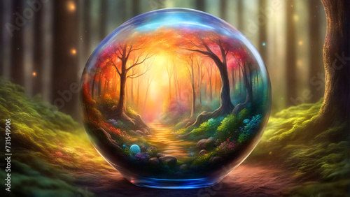 Magic crystal ball in a forest.