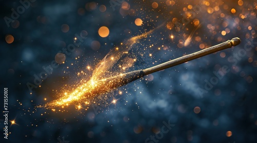 Magic wand with magical gold sparkle trail