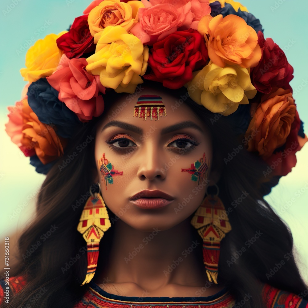 Portrait of a beautiful colombian women for colombian feria de las flores celebration 