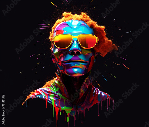 Pop art, a man with sunglasses and a painted face.