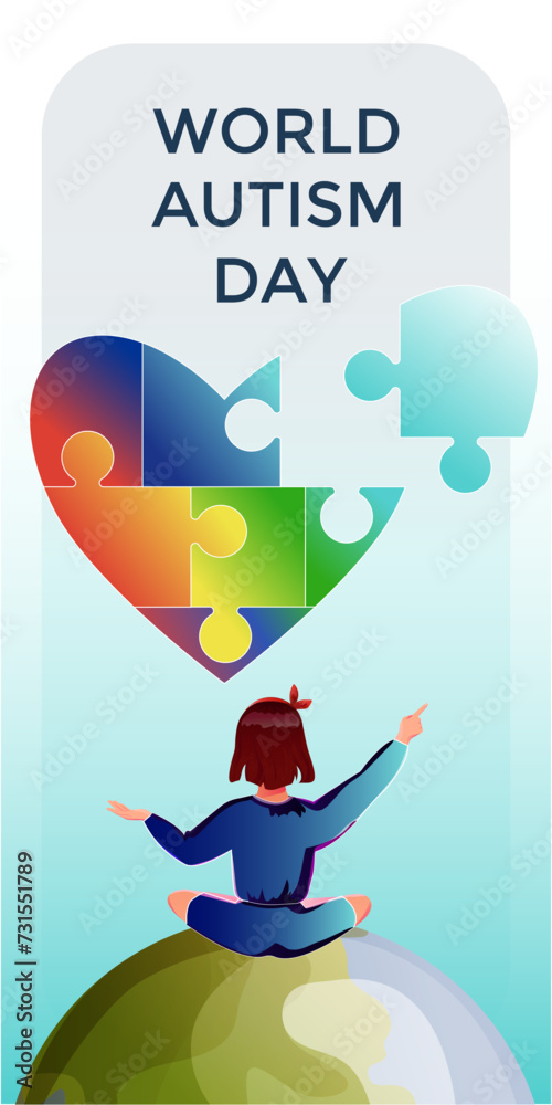 World Autism Awareness Day. Vector design template with symbol of autism. Emblem made from puzzle pieces and heart shape. Vector illustration isolated on white background. World Autism Awareness Day. Vector design template with symbol of autism. Emblem made from puzzle pieces and heart shape. Vector illustration isolated on white background.