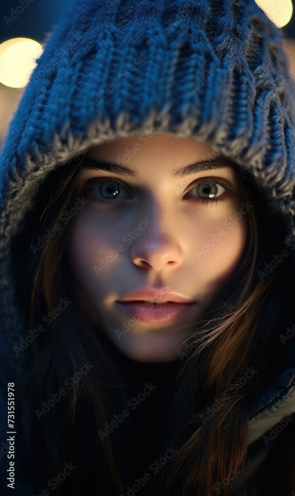 A woman in a hoodie with her eyes closed. Generative AI.