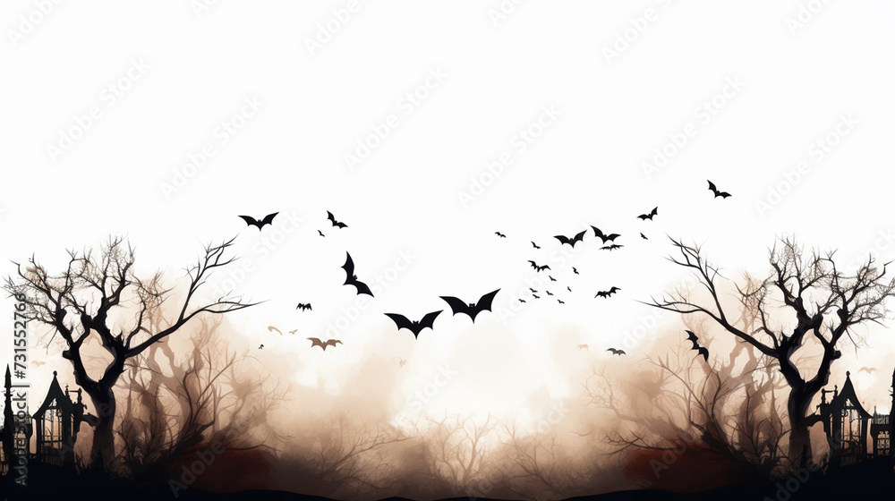 Horrific black bats swarm isolated on white Halloween background ...