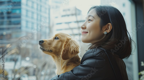 asian woman and dog photo