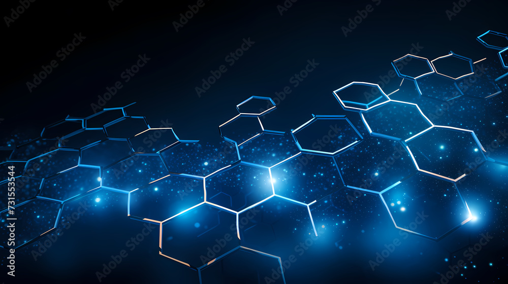 Blue technology background, blue hexagon background Blue technology background, blue hexagon background