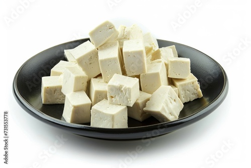 White plate with isolated tofu cubes