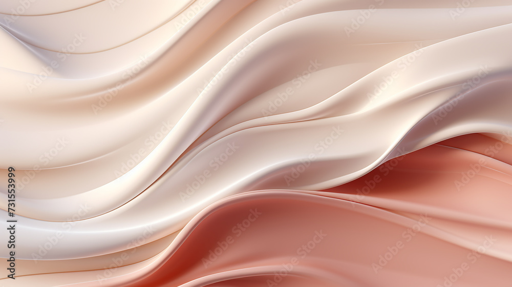 Fototapeta premium Beige cream silk satin. Draped fabric. Light pale brown luxury background with space for design.